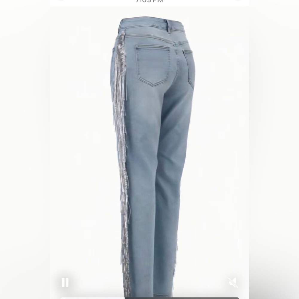 SHEIN Light Blue Boot Cut Jeans with Fringe